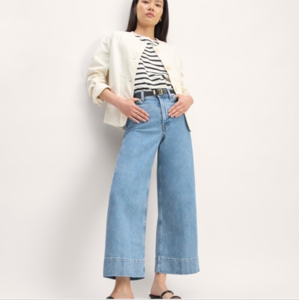 Everlane The Wide Leg Denim Jeans Light Wash Ankle Size 31 EUC